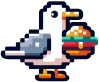 cartoon seagull pixel logo, with burger