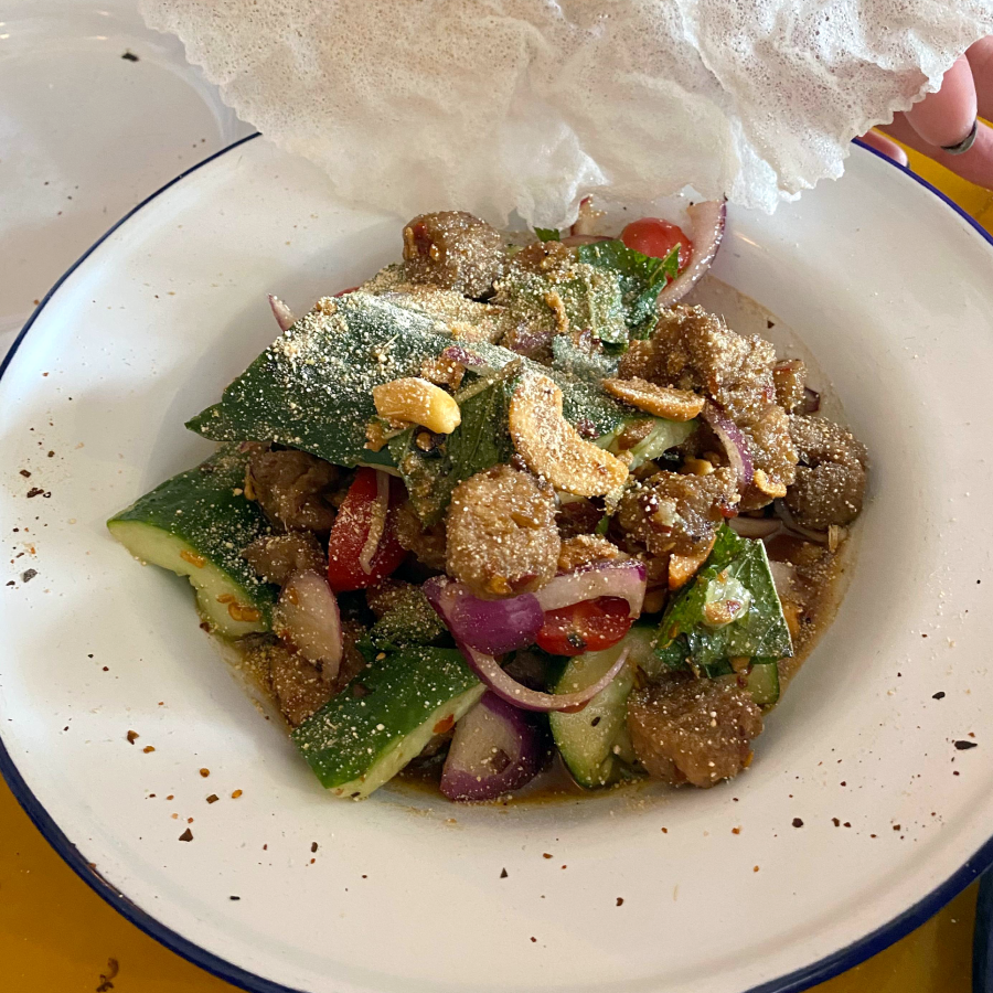 Thai cucumber salad on a white plate
