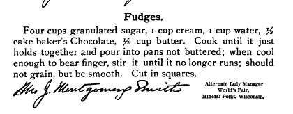 A section of text, with a fudge recipe