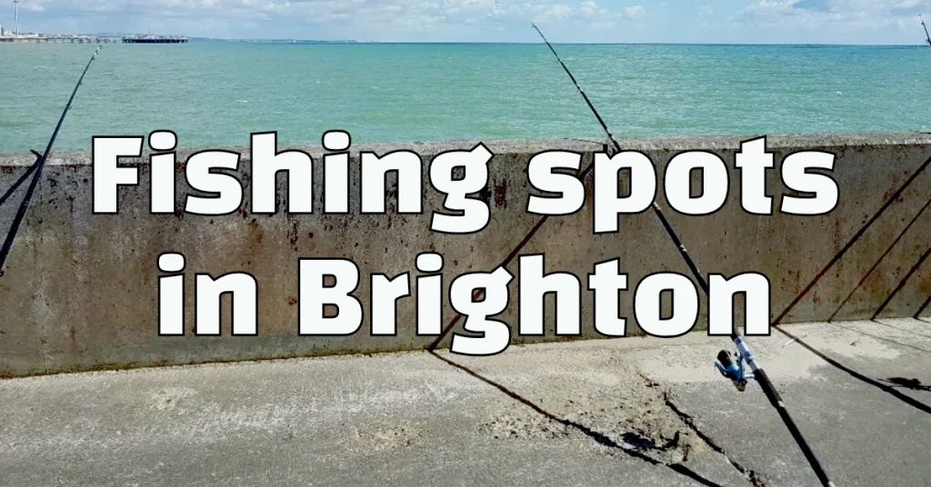 word art 'fishing spots in brighton' with a concrete marina and fishing roads in the background